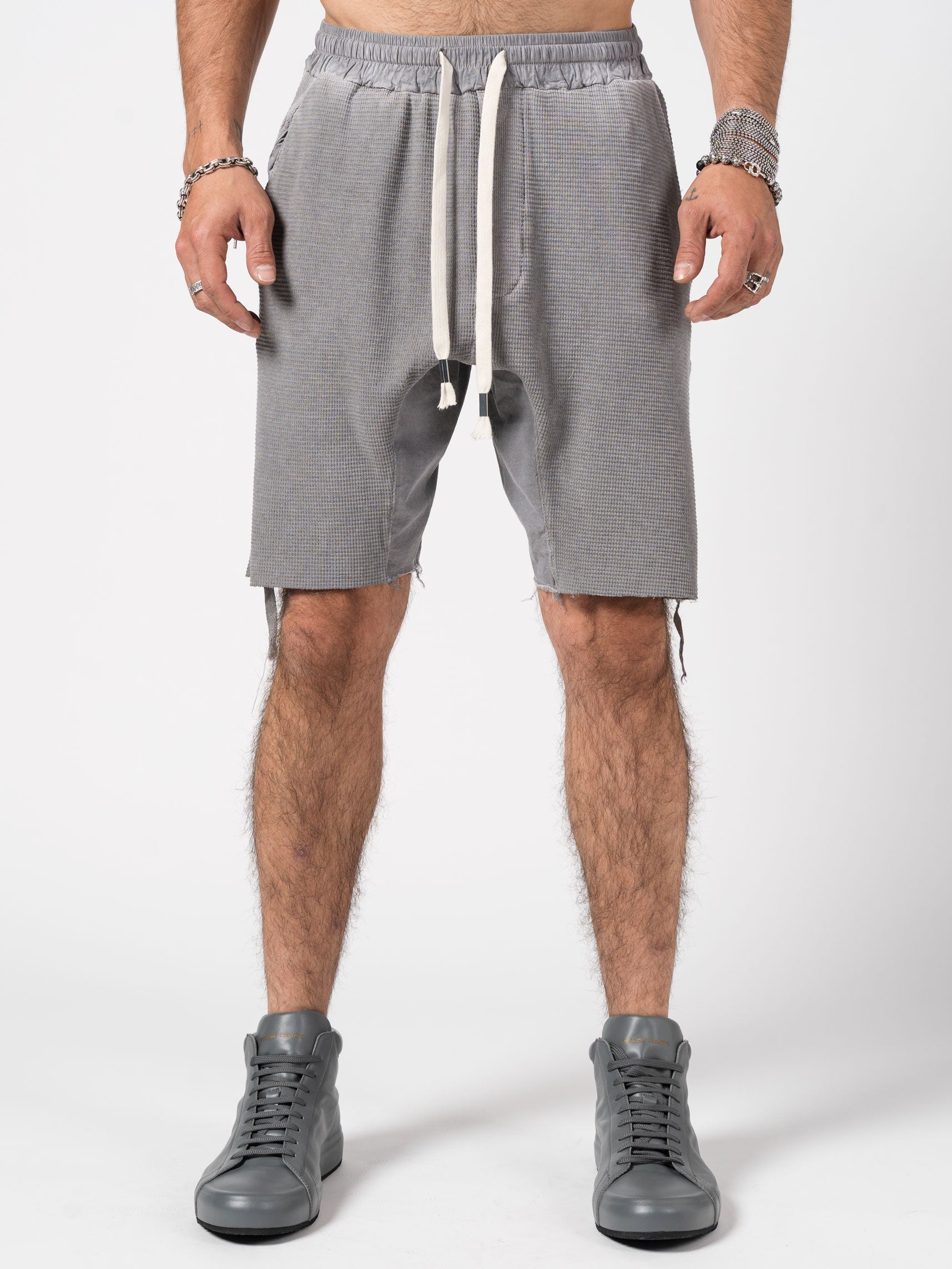 Textured Drop-Crotch Shorts