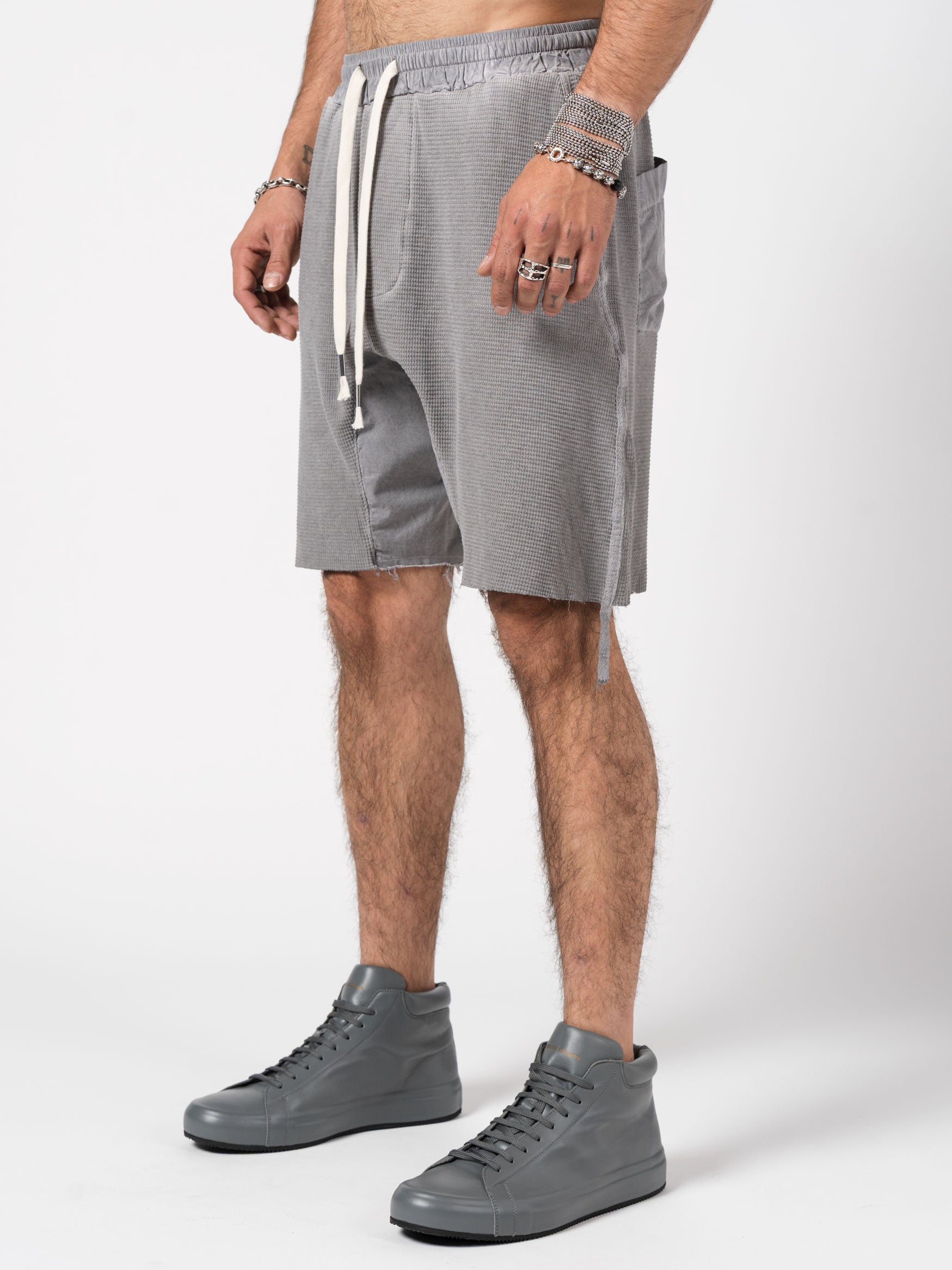 Textured Drop-Crotch Shorts