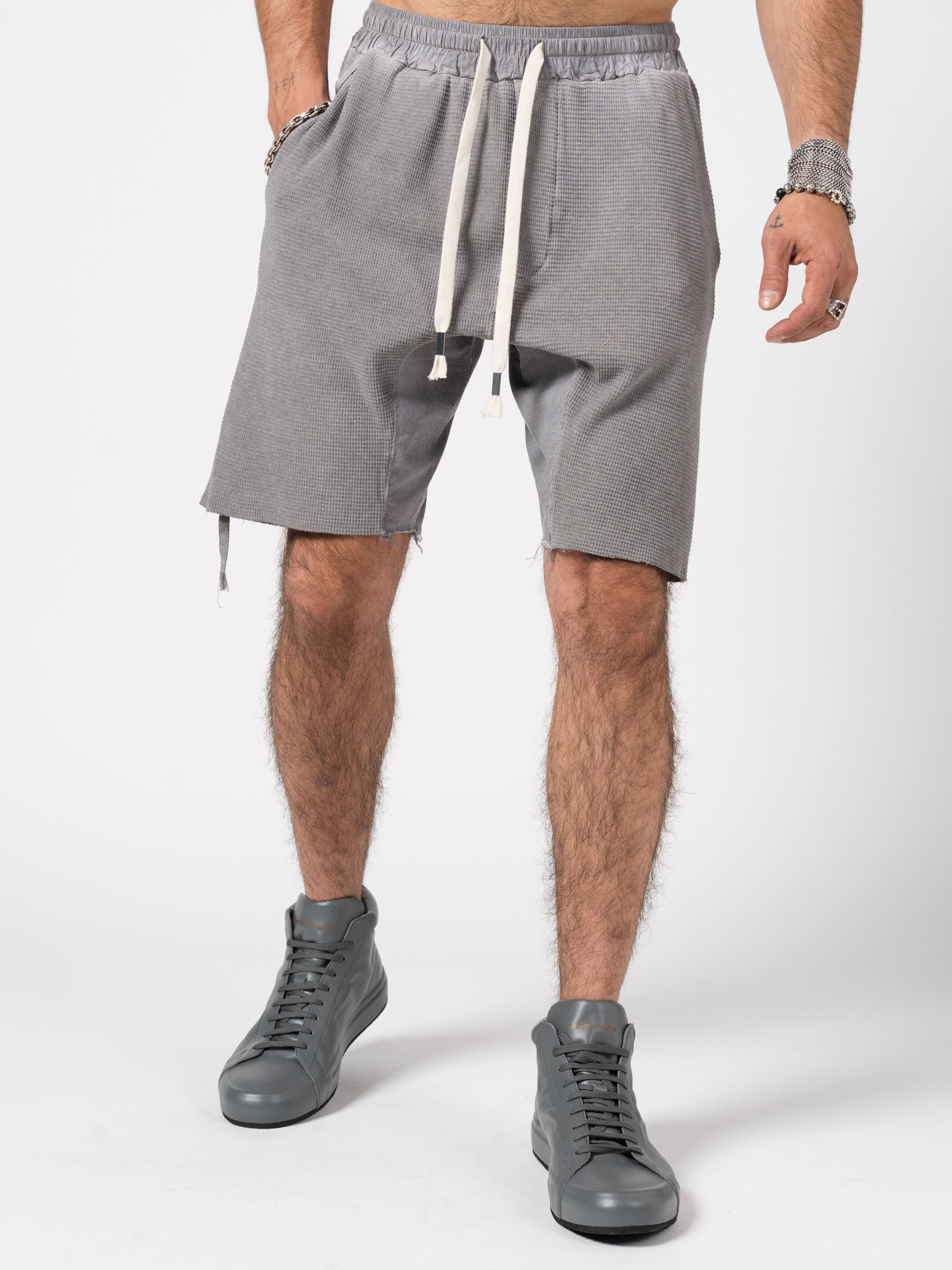 Textured Drop-Crotch Shorts