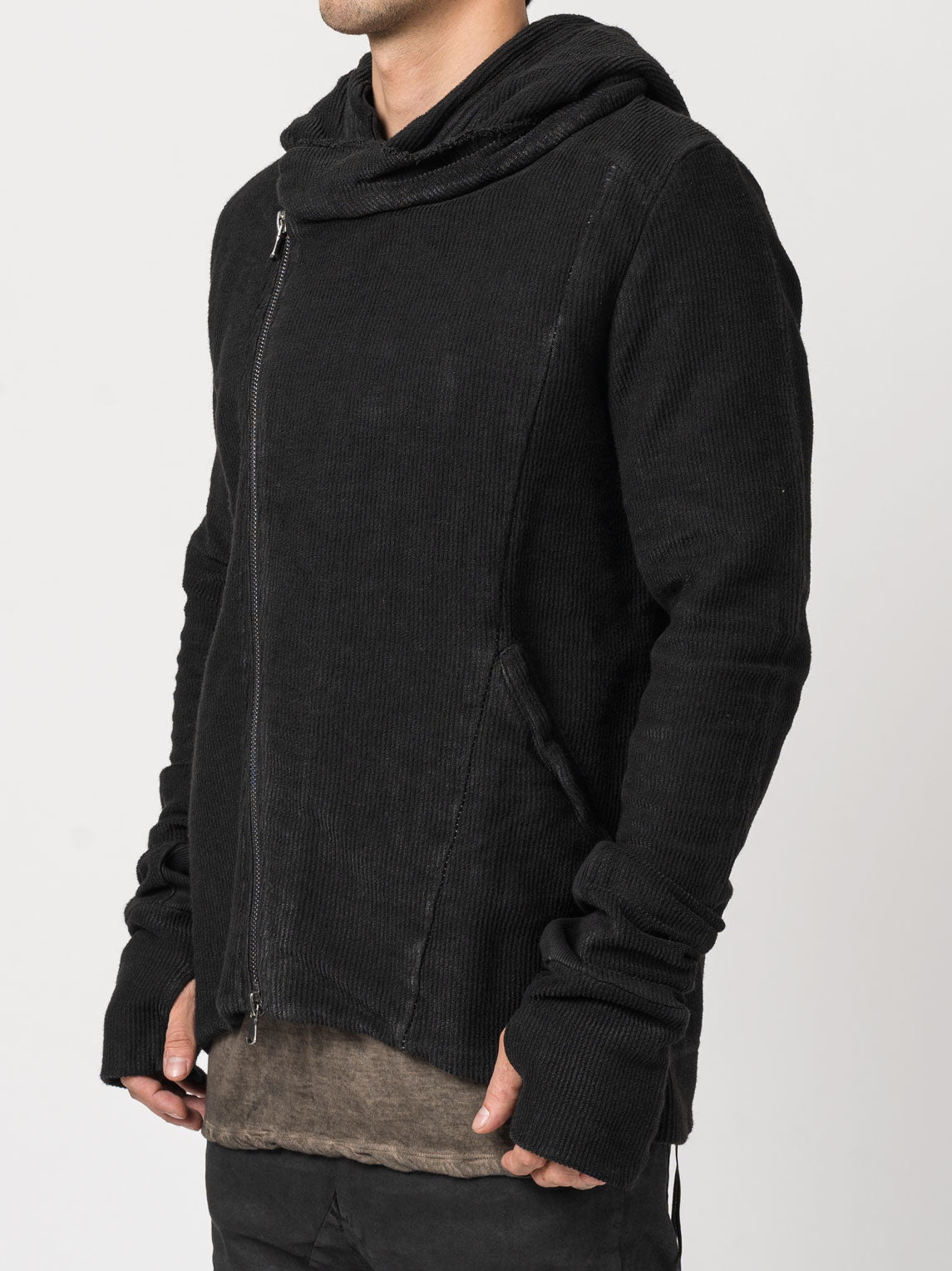 Cotton Zip-Up Hoodie with Leather Effect