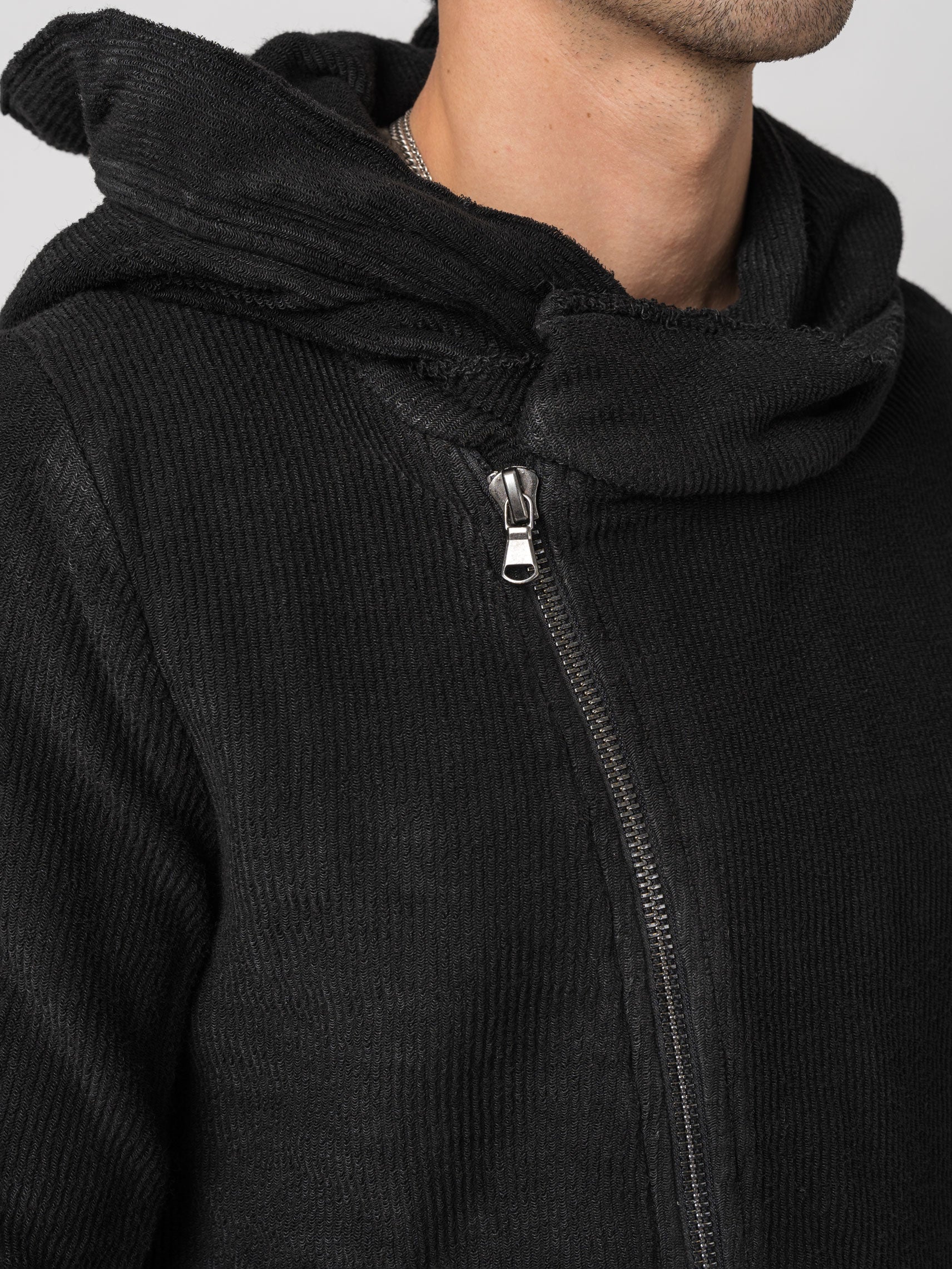 Cotton Zip-Up Hoodie with Leather Effect