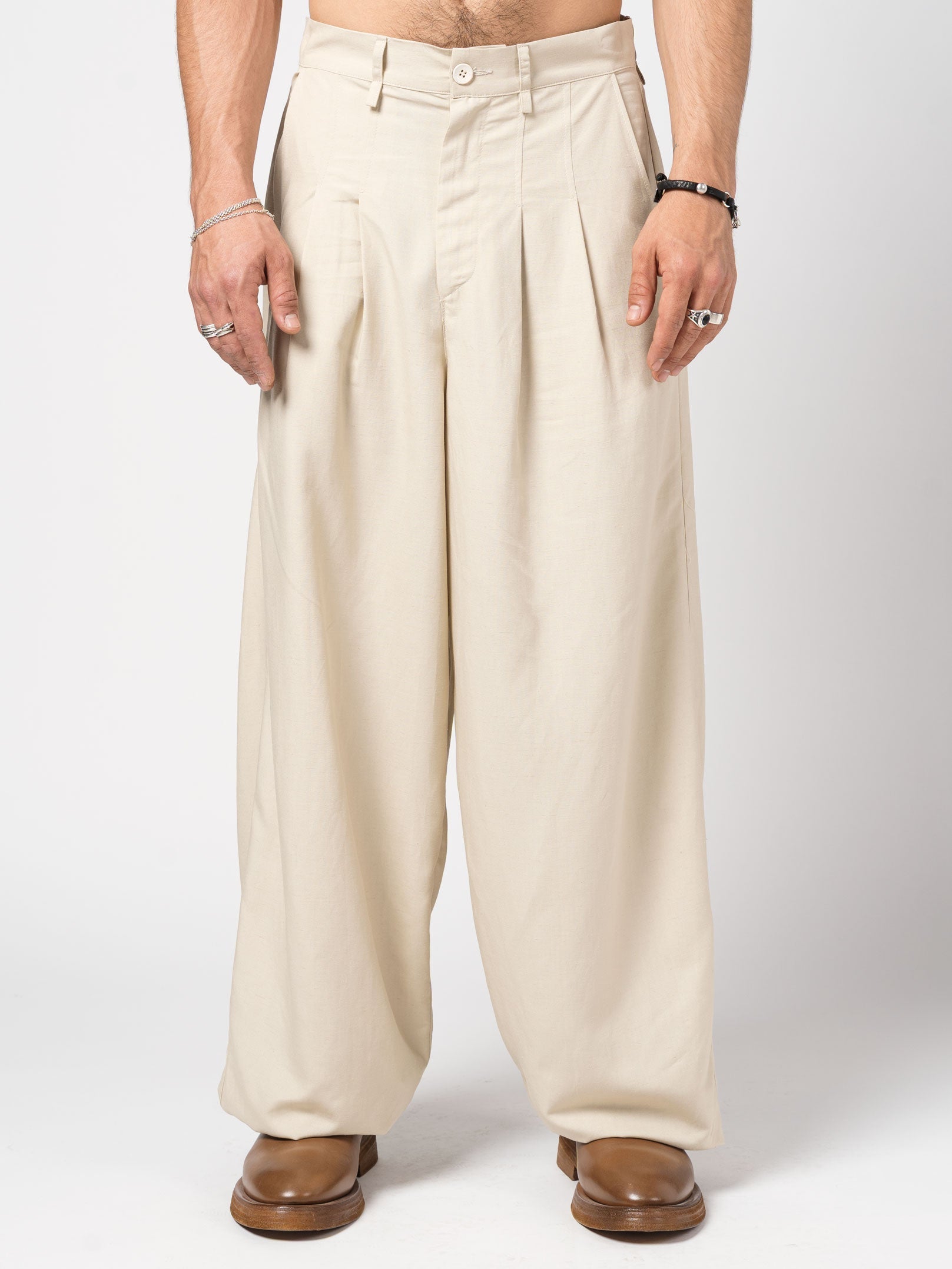 Wide-Leg Pleated Trousers