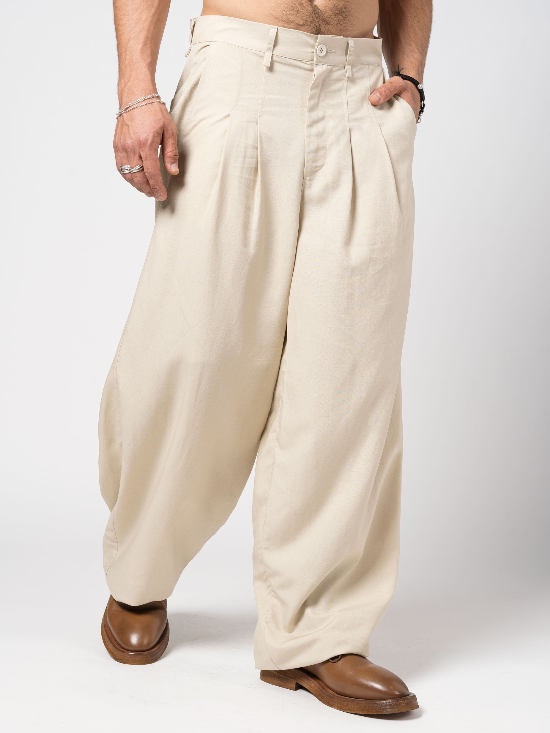 Wide-Leg Pleated Trousers