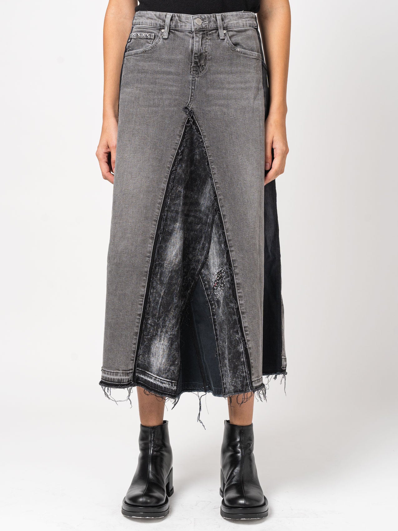 Asymmetrical Denim Patchwork Skirt