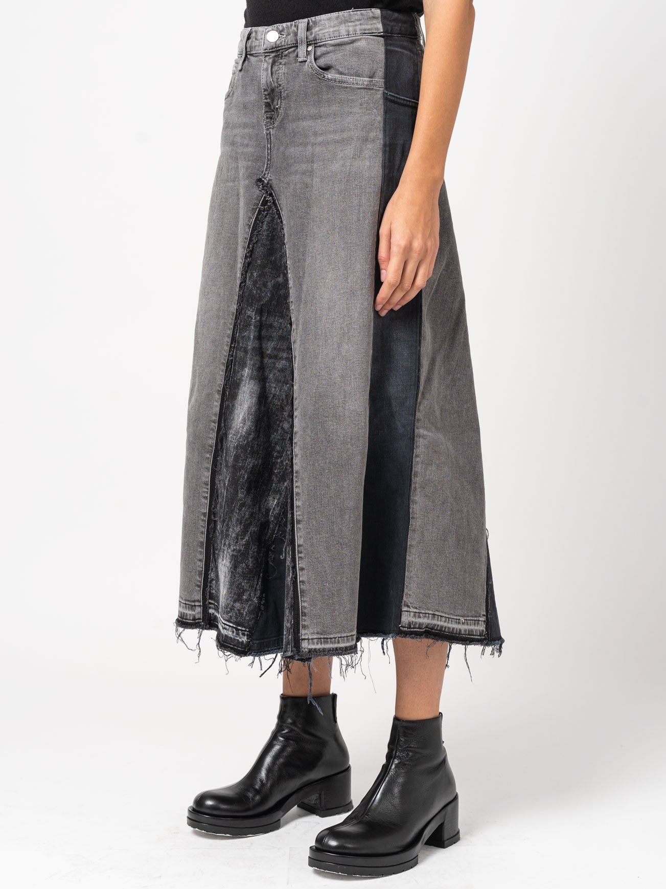 Asymmetrical Denim Patchwork Skirt