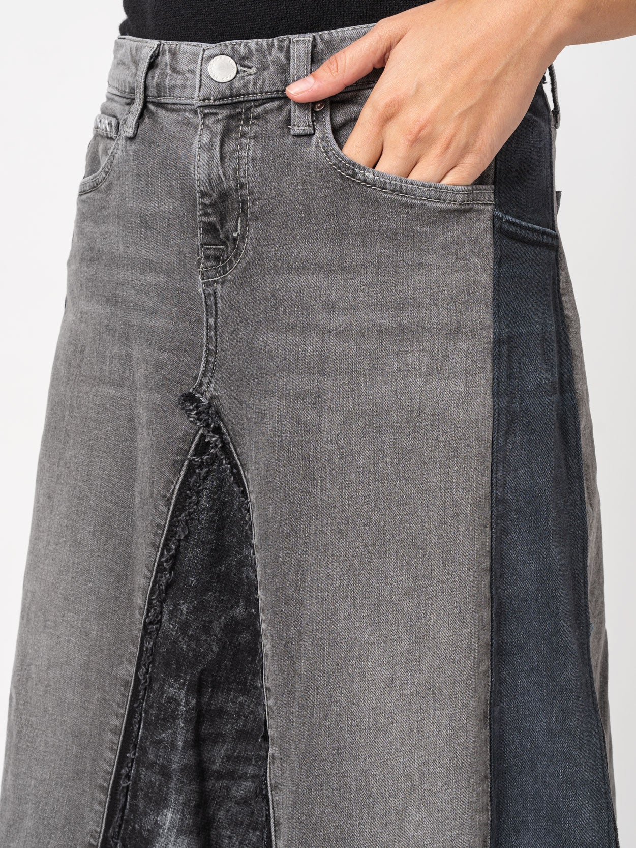 Asymmetrical Denim Patchwork Skirt