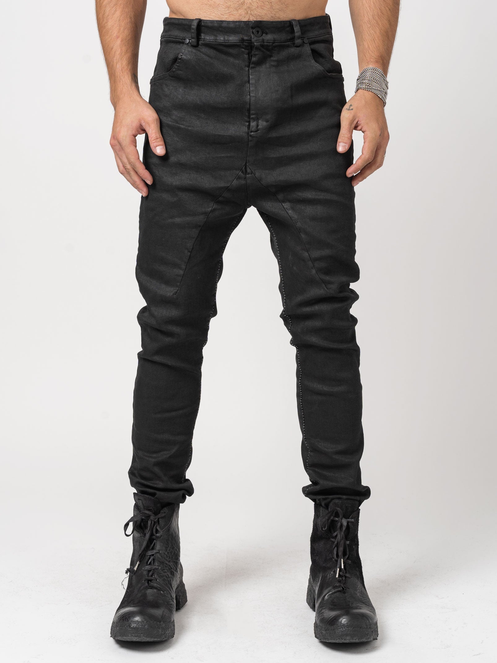 Low Crotch Jeans with Leather Effect