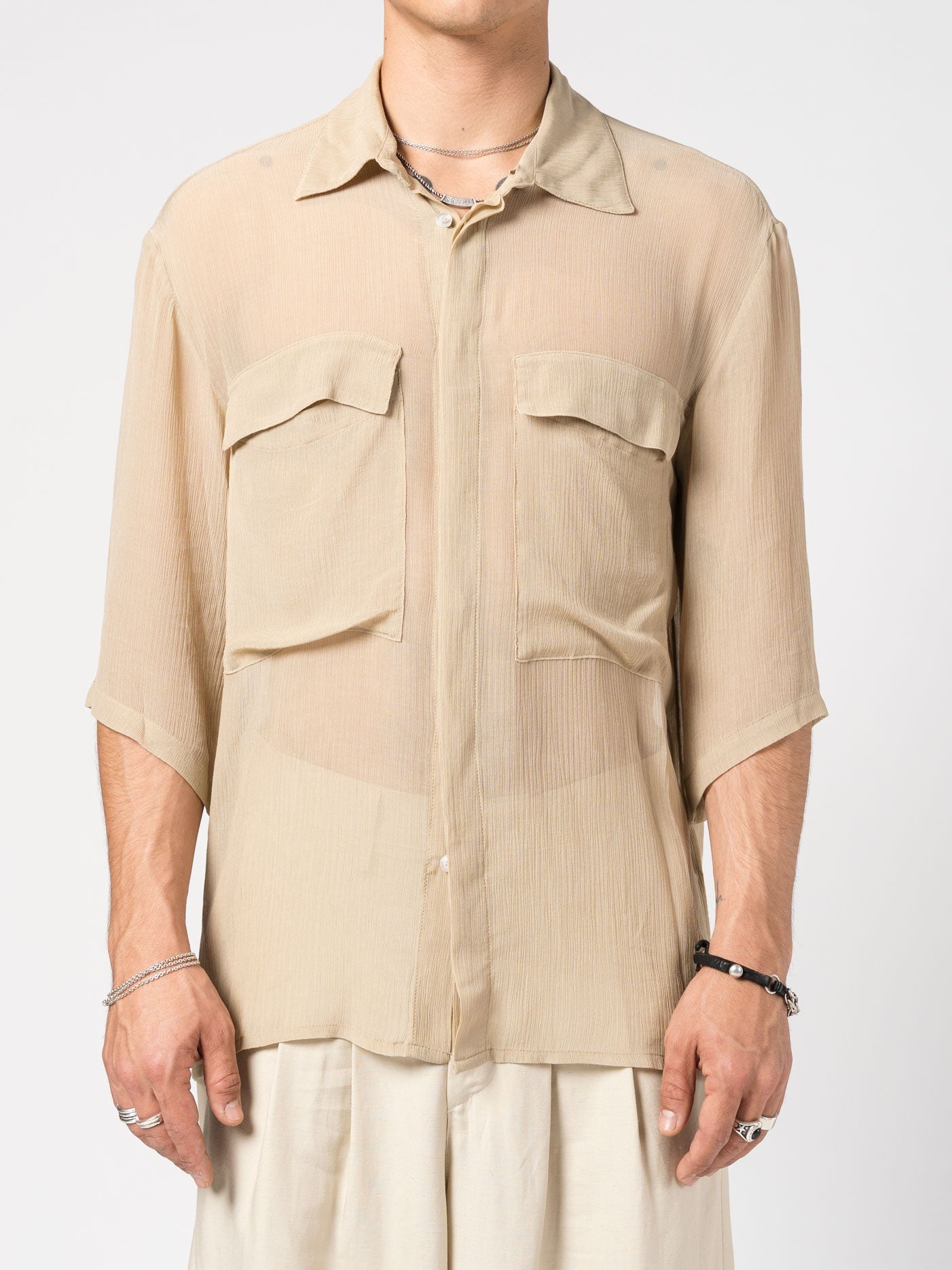 Lightweight Textured Button-Up Shirt