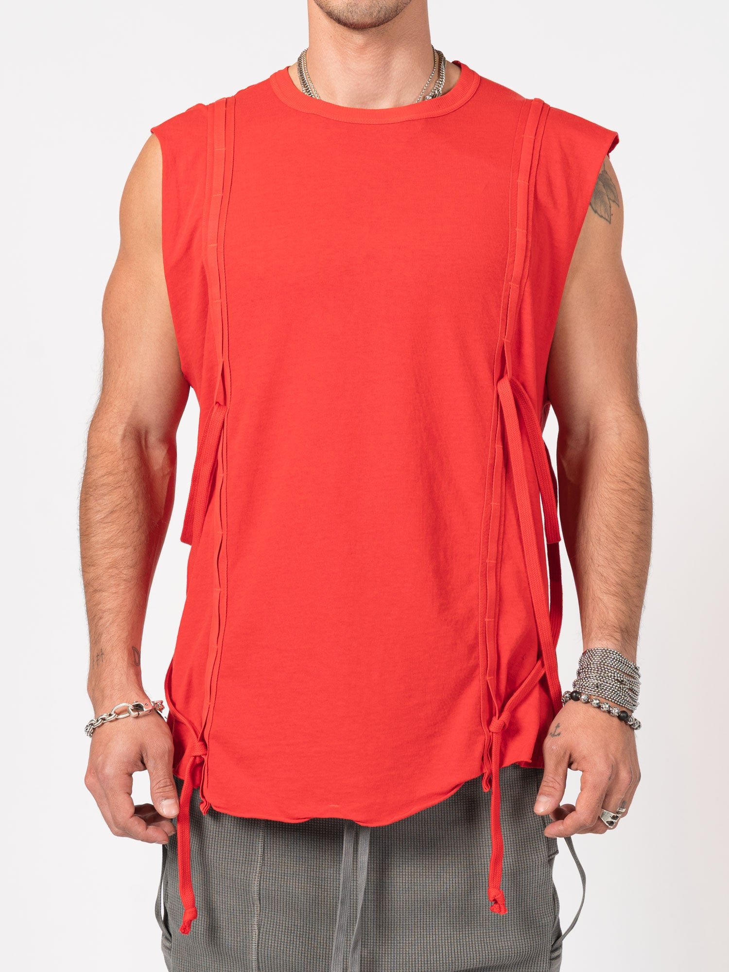 Sleeveless Top with Side Drawstrings