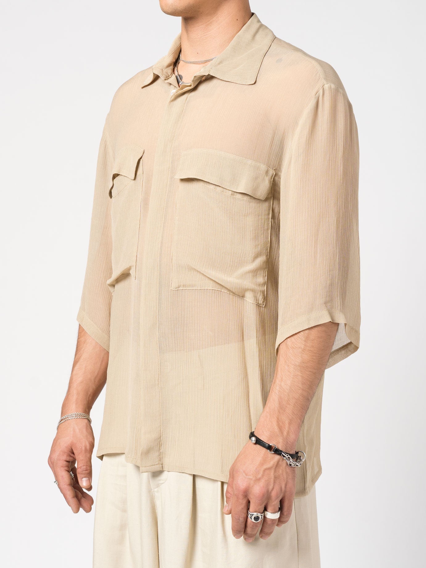 Lightweight Textured Button-Up Shirt