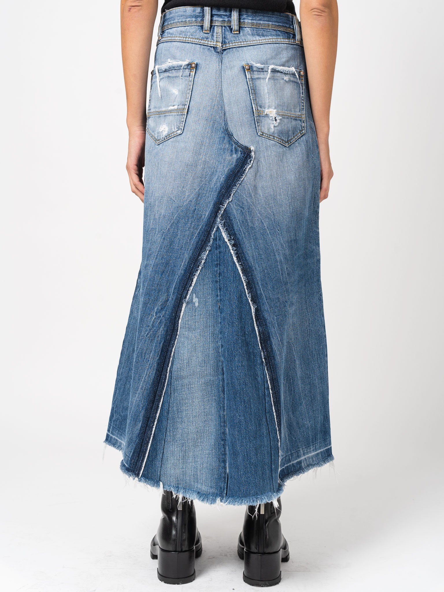 Asymmetrical Denim Patchwork Skirt