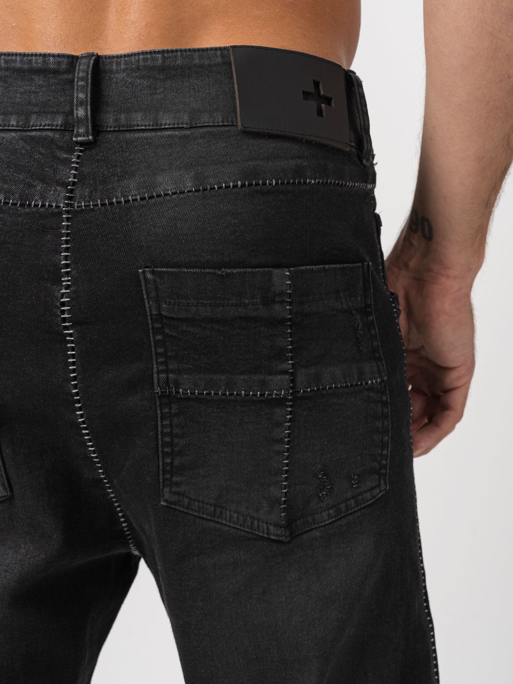 Low Crotch Jeans with Leather Effect