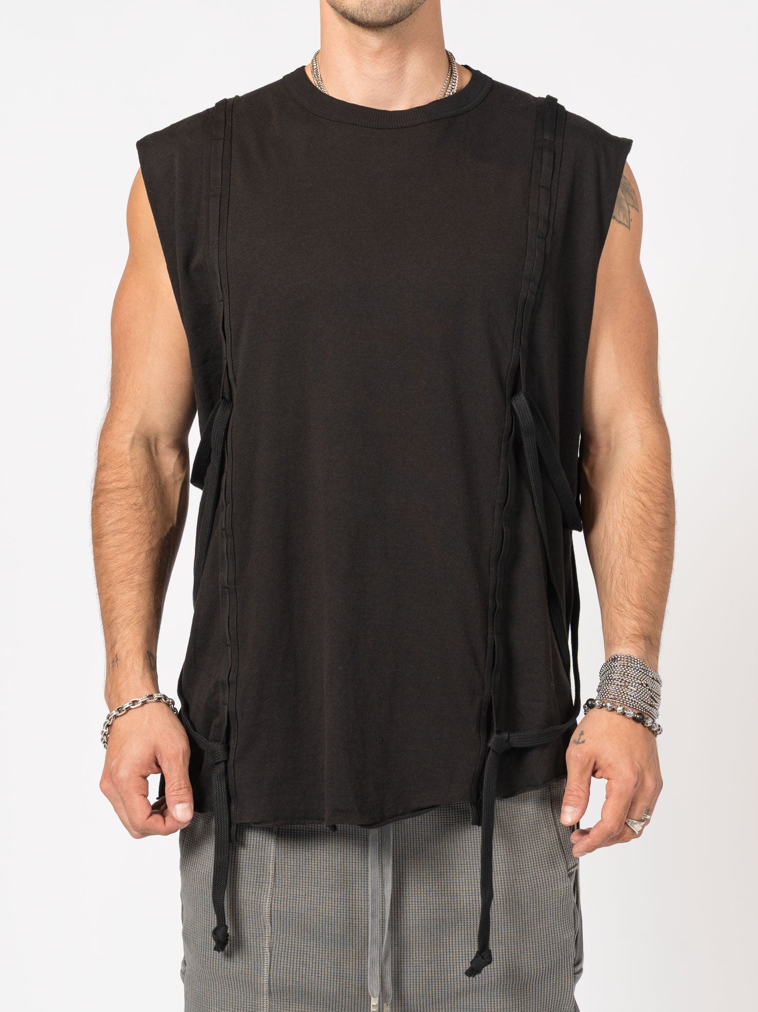 Sleeveless Top with Side Drawstrings