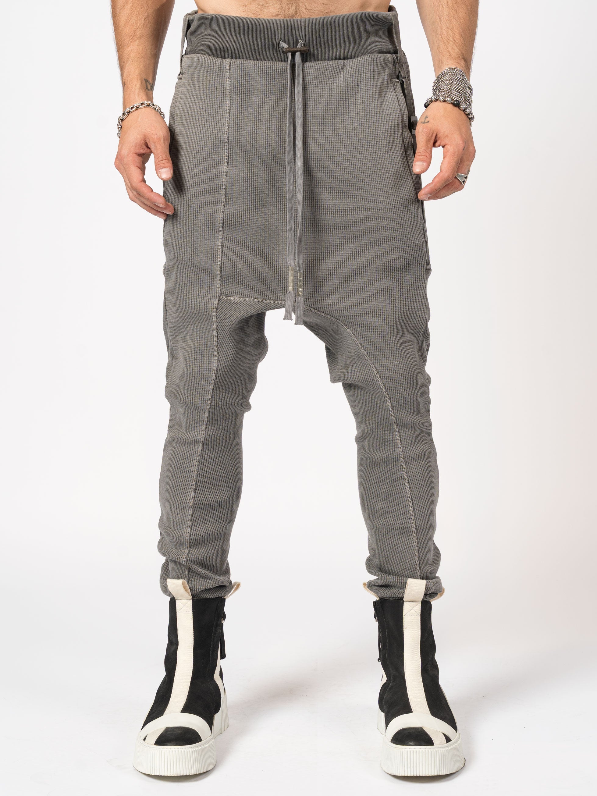 Dropped-Crotch Waffle Knit Jogger Pants