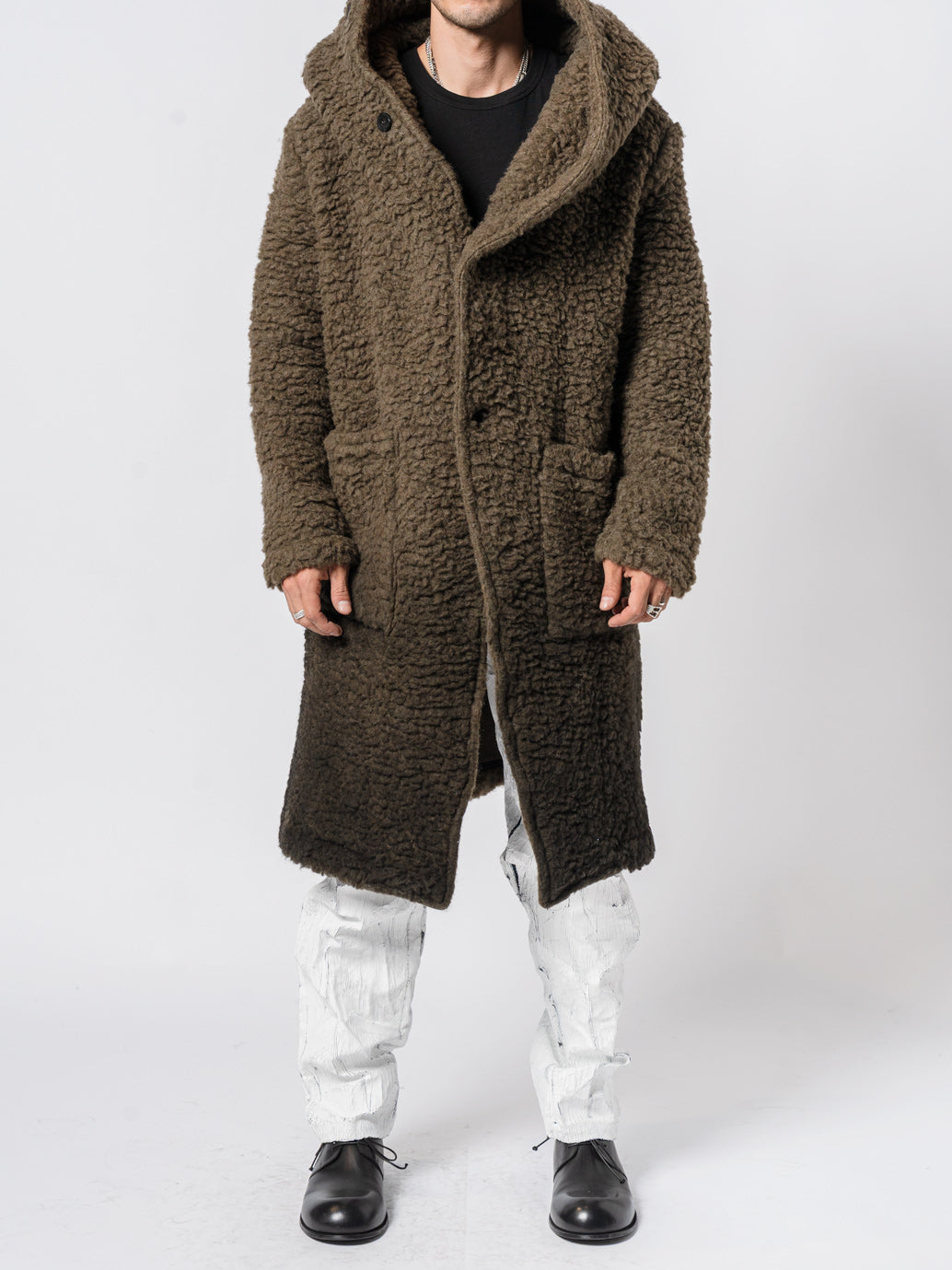 Hooded Bouclé Long Coat