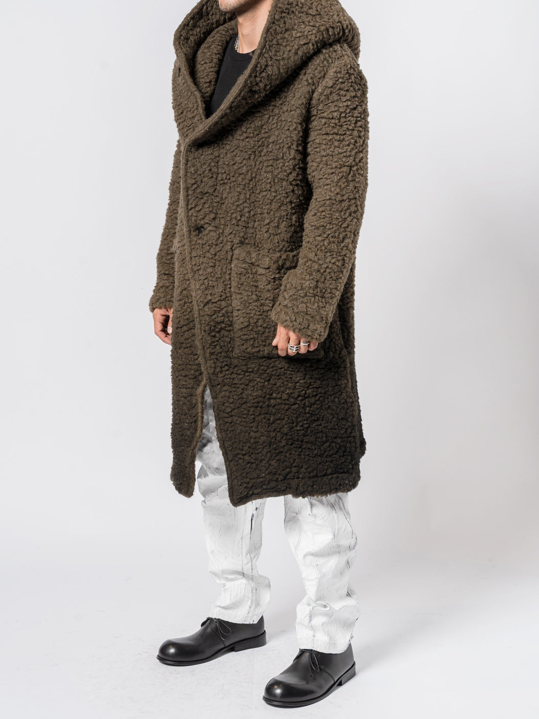 Hooded Bouclé Long Coat
