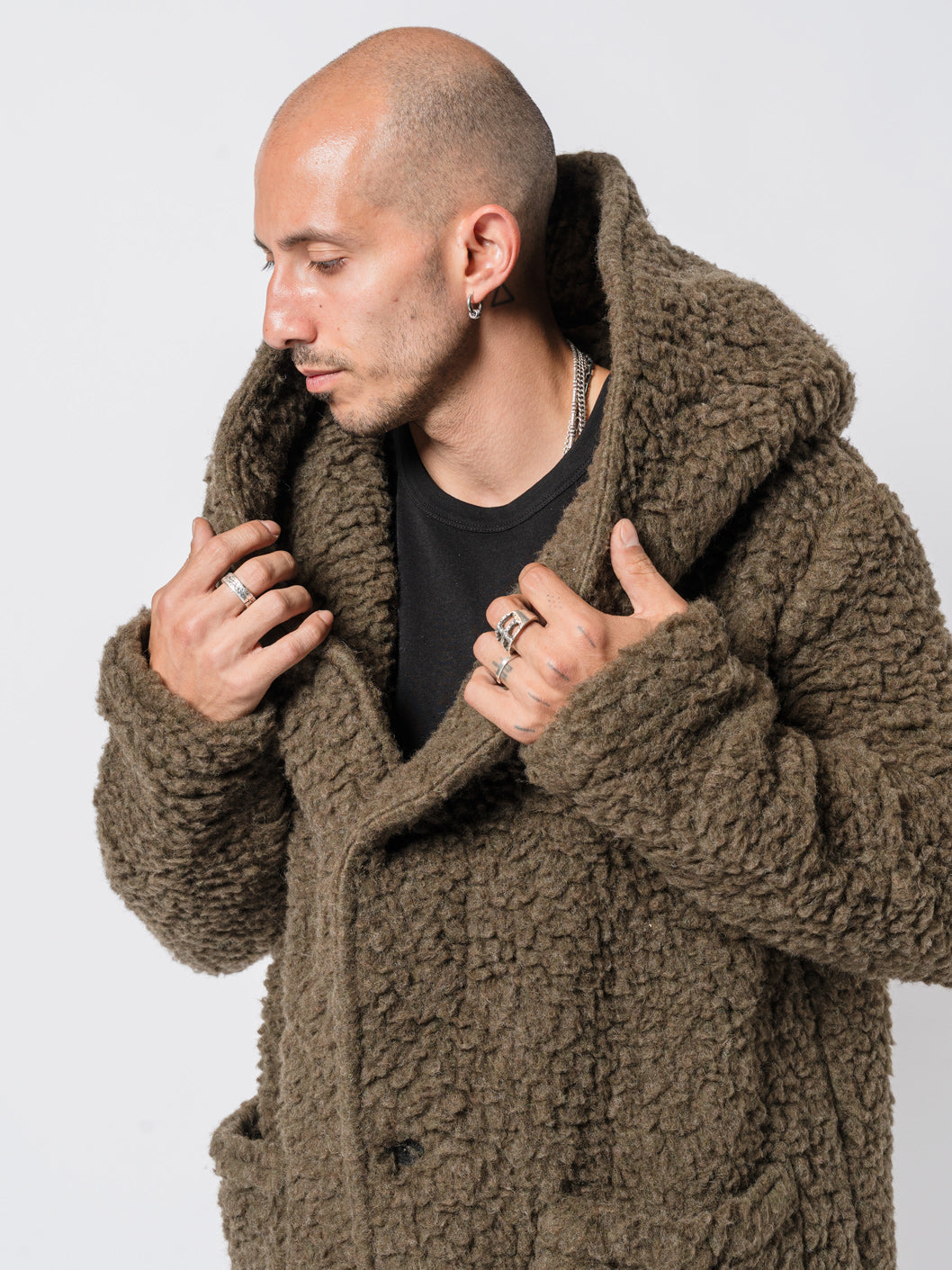 Hooded Bouclé Long Coat