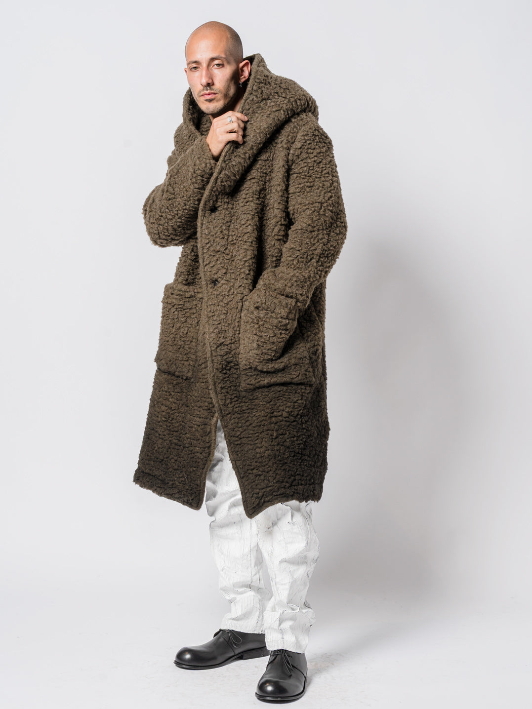 Hooded Bouclé Long Coat