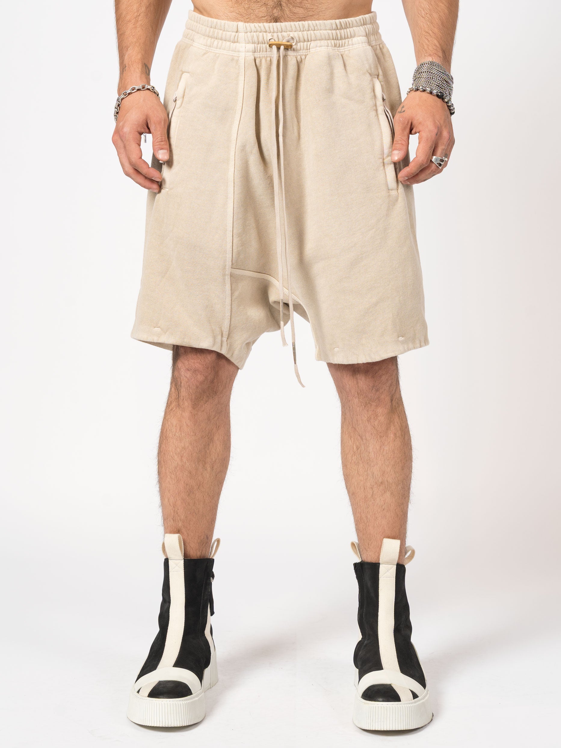 Dropped-Crotch Fleece Shorts