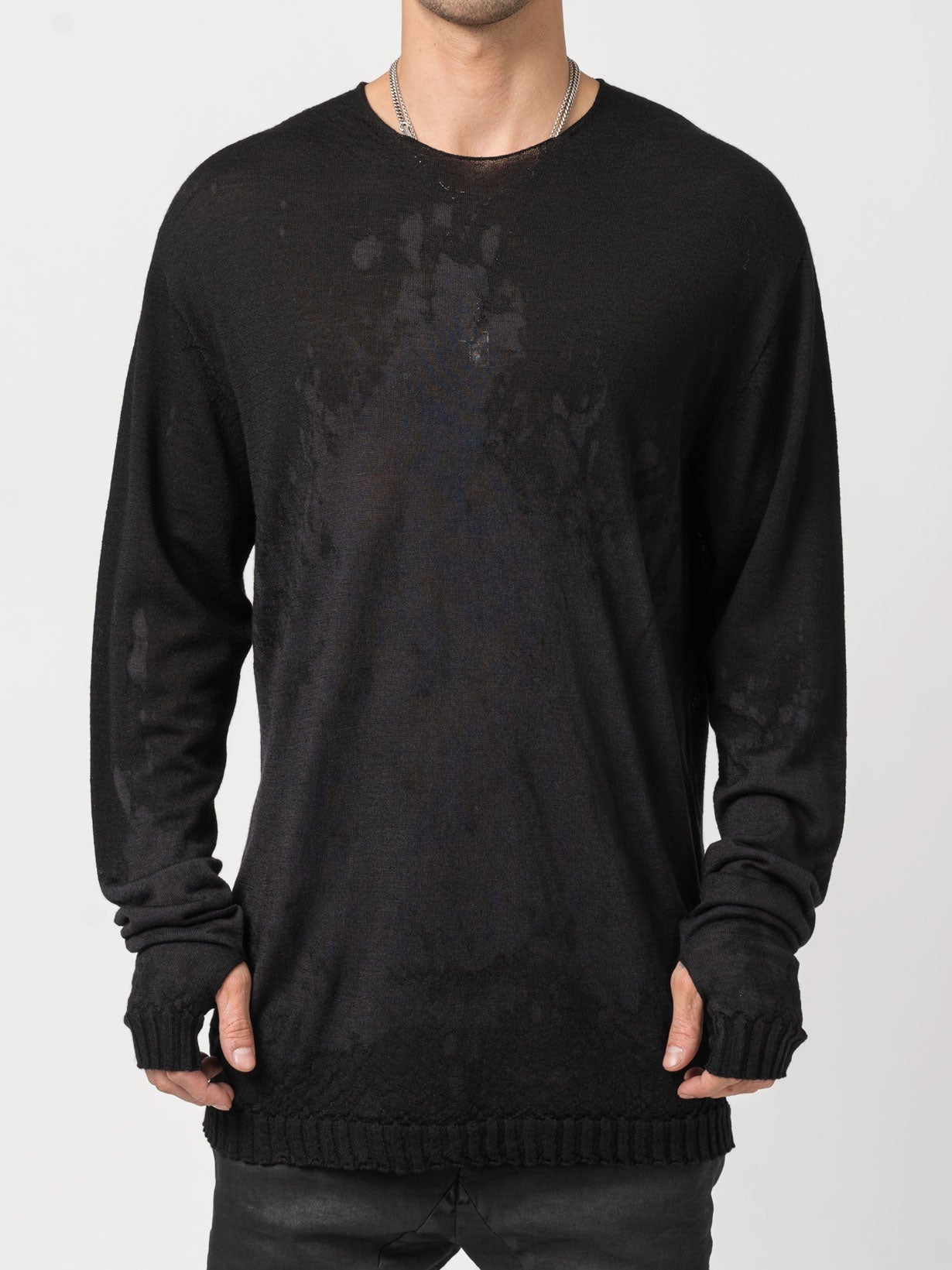 Brush Effect Thin Wool Sweater