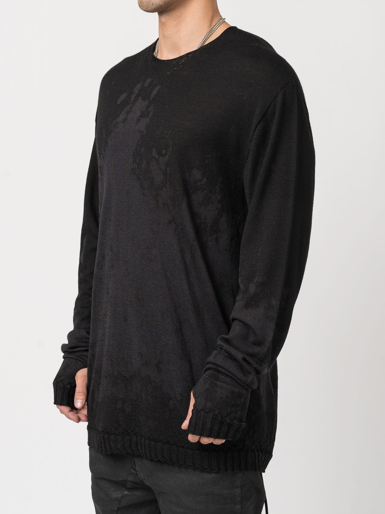 Brush Effect Thin Wool Sweater