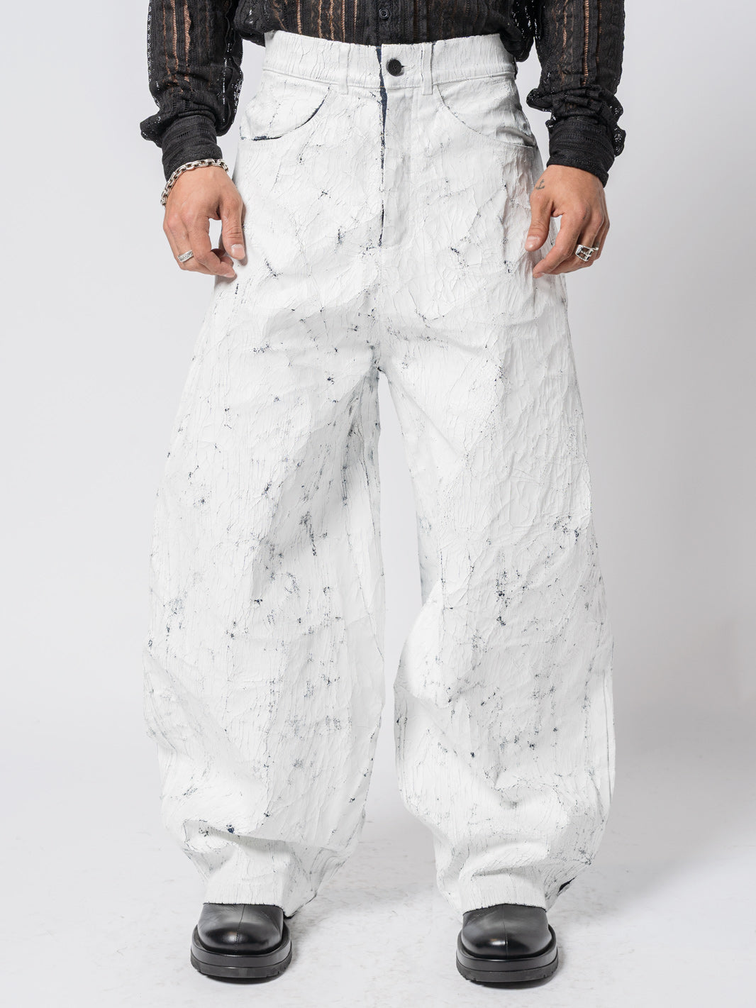 Cracked-Effect Paint Wide Leng Jeans