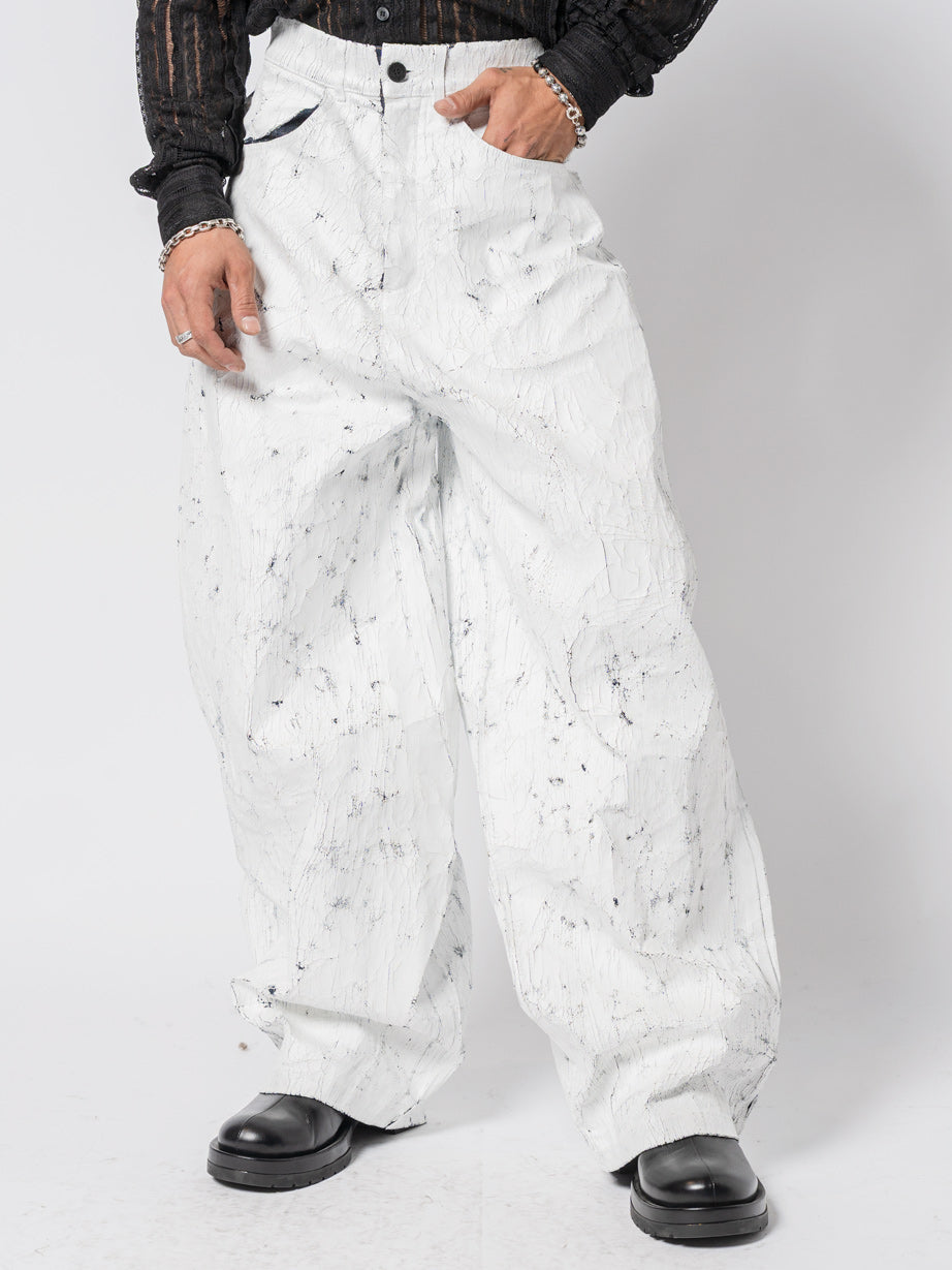 Cracked-Effect Paint Wide Leng Jeans