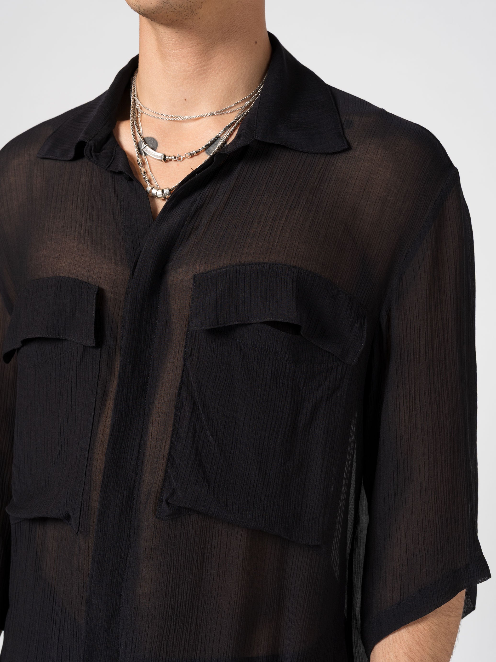 Lightweight Textured Button-Up Shirt