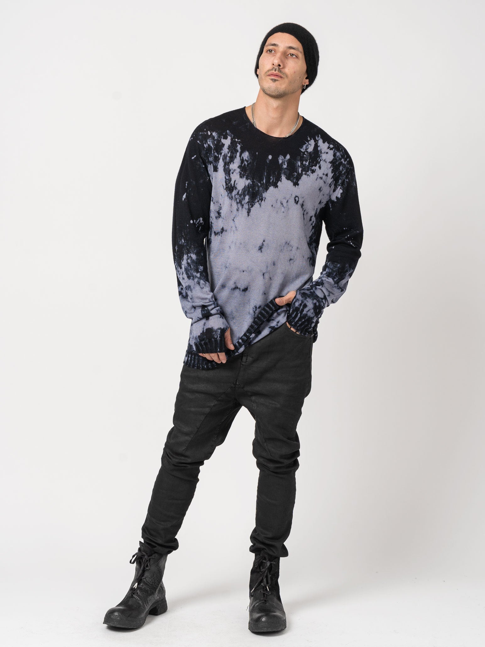 Brush Effect Thin Wool Sweater