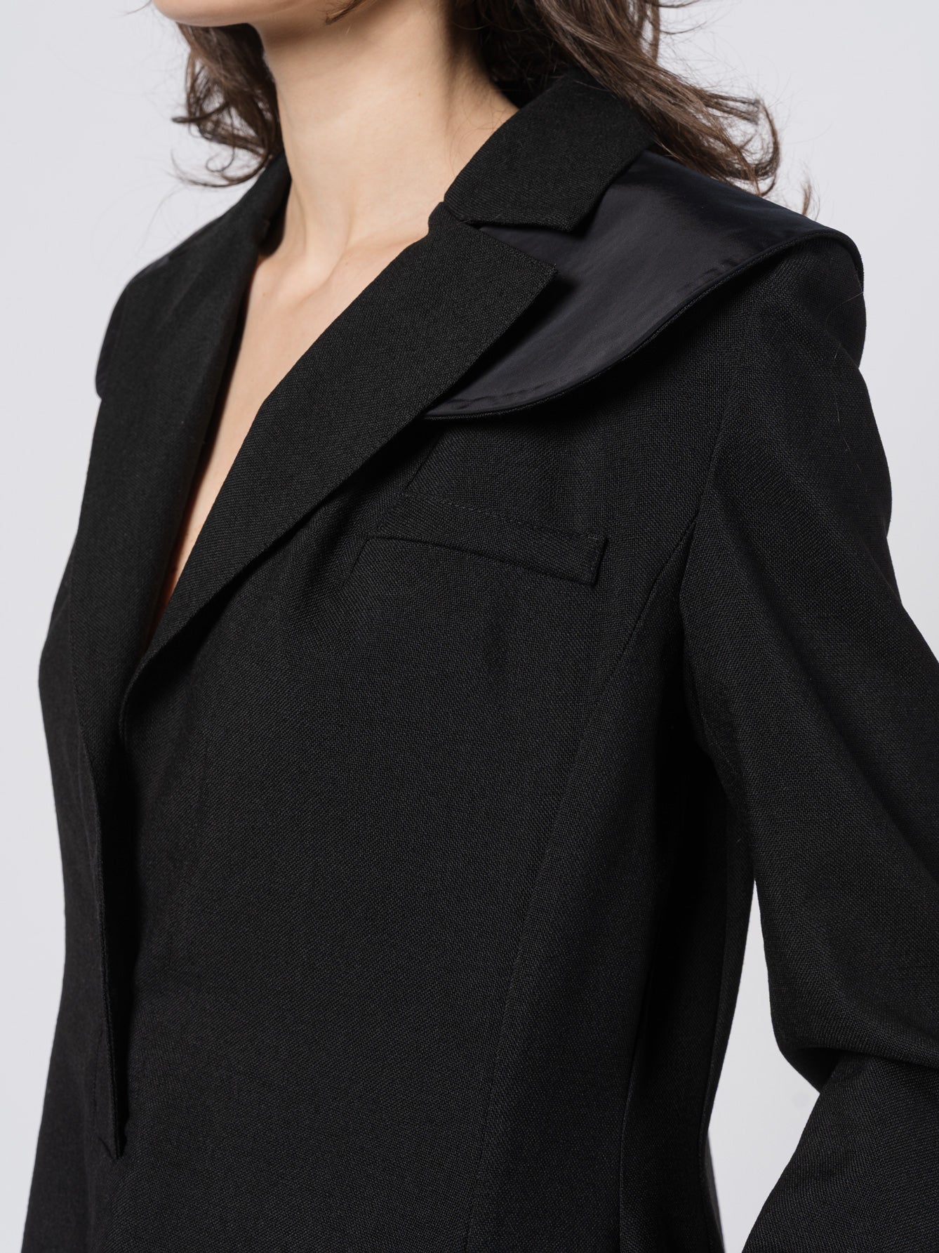 Wool and Mikado Satin Tailored Dress