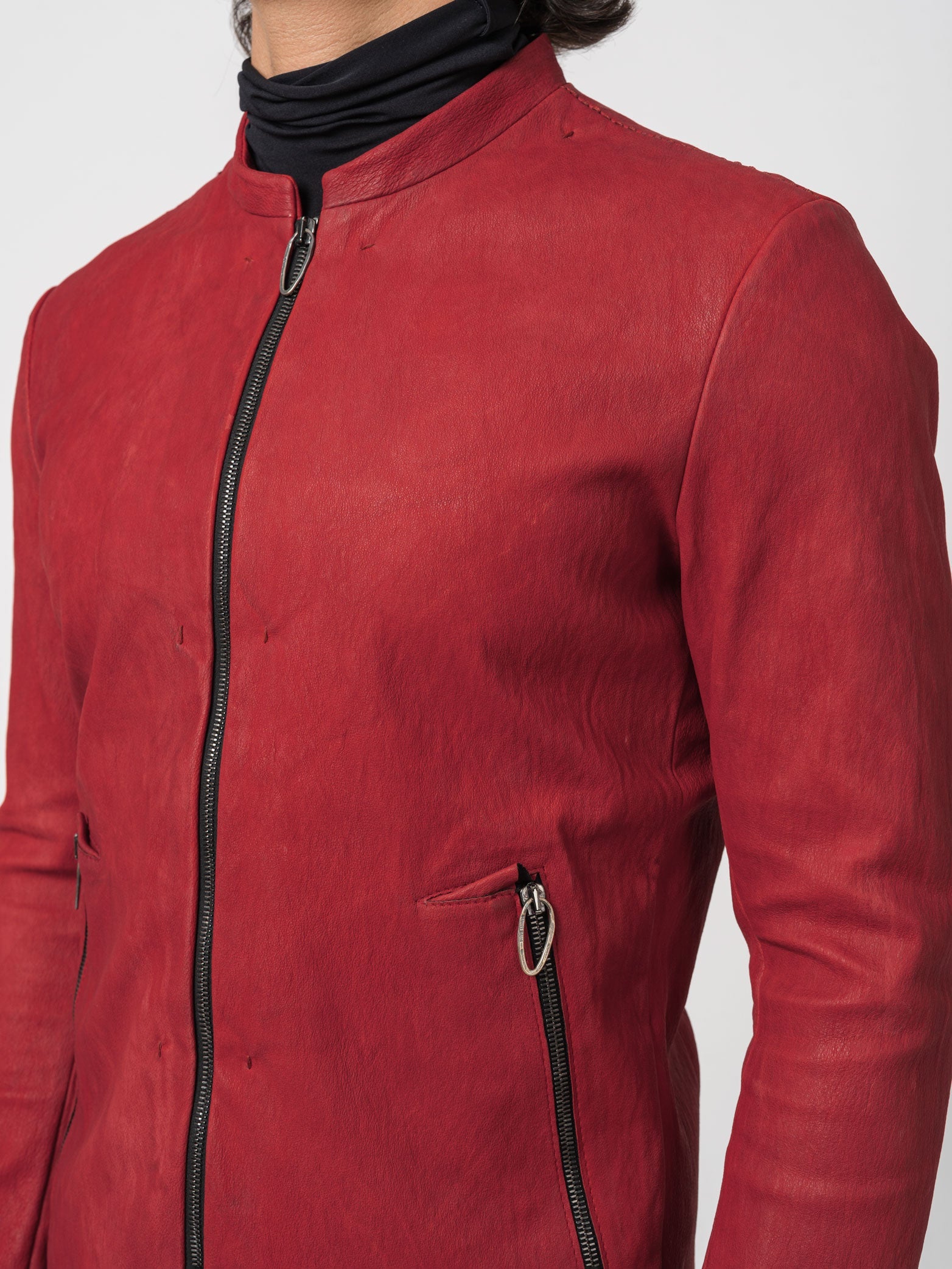 Red Textured Leather Jacket