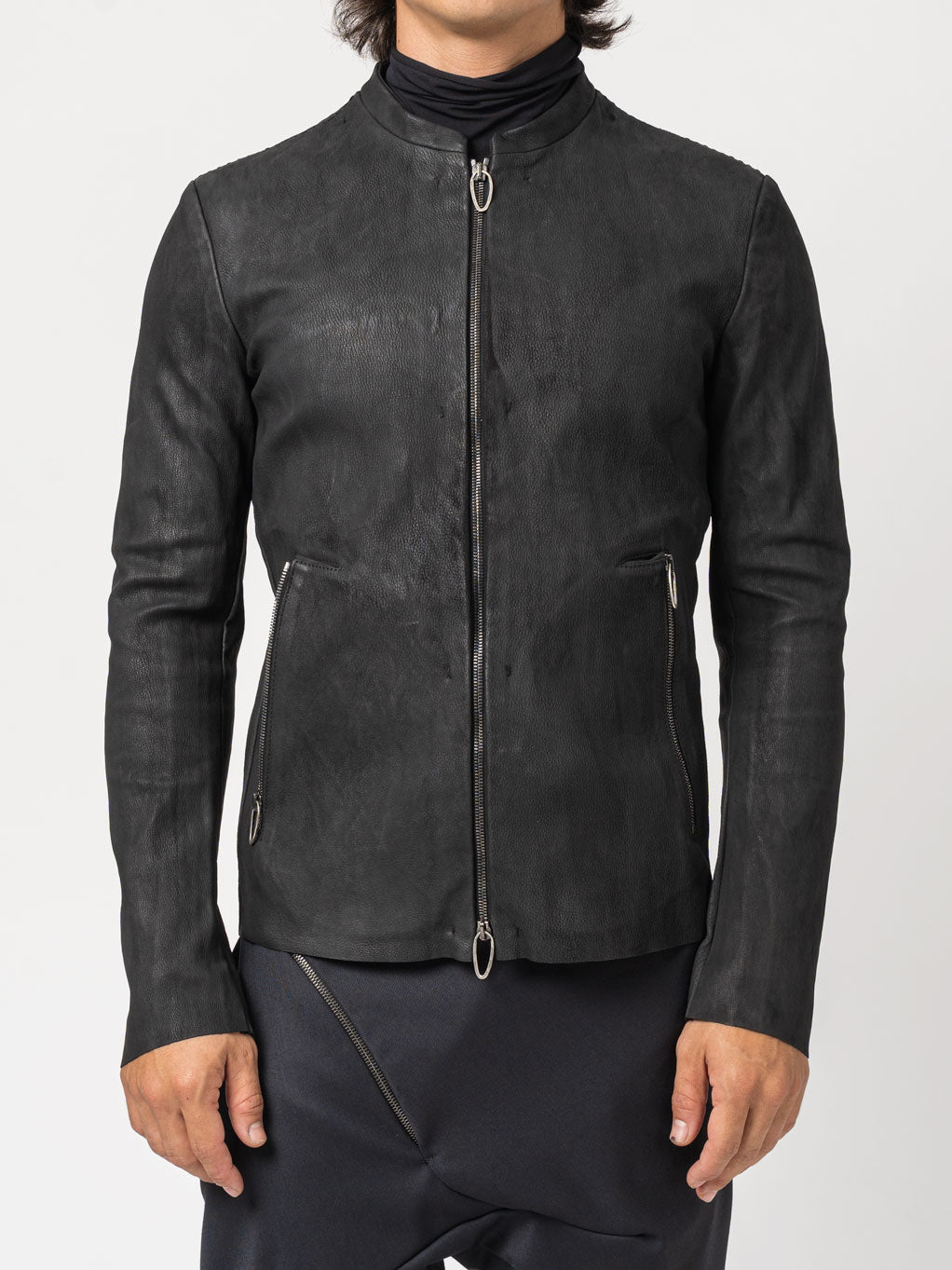 Black Textured Leather Jacket