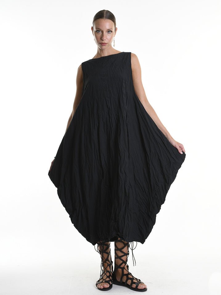 Crumpled Flared Dress with Waist Sash - by LA HAINE INSIDE US
