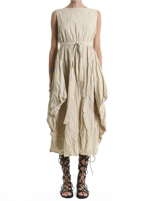 Crumpled Flared Dress with Waist Sash - by LA HAINE INSIDE US