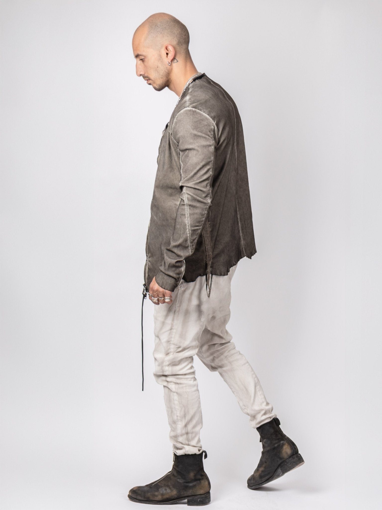 Distressed Leather Zip Jacket - by MD75
