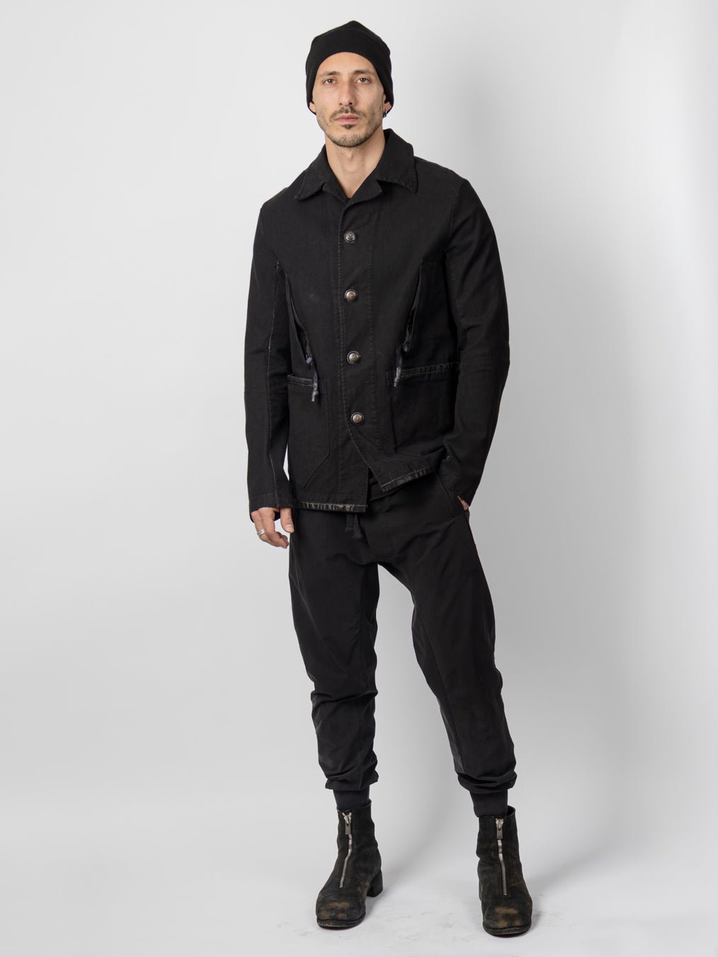 Garment - Washed Cotton Jacket with Leather Spine - by ISAAC SELLAM