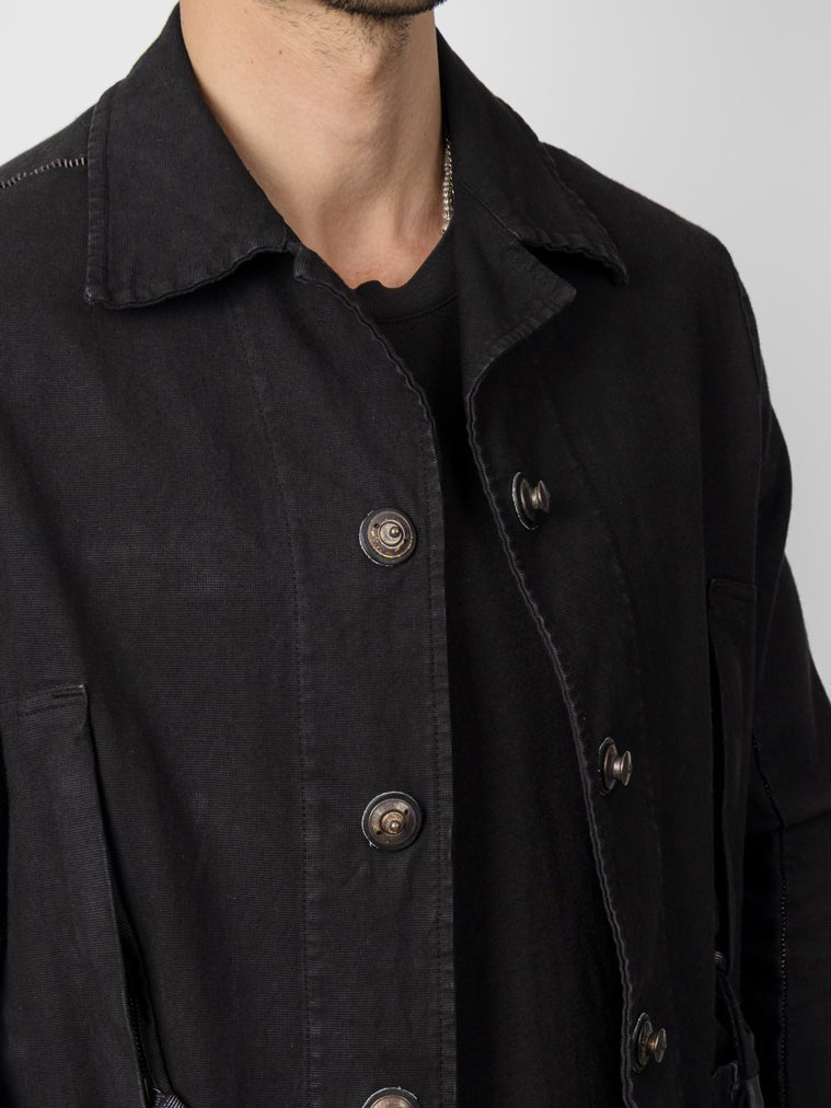 Garment - Washed Cotton Jacket with Leather Spine - by ISAAC SELLAM