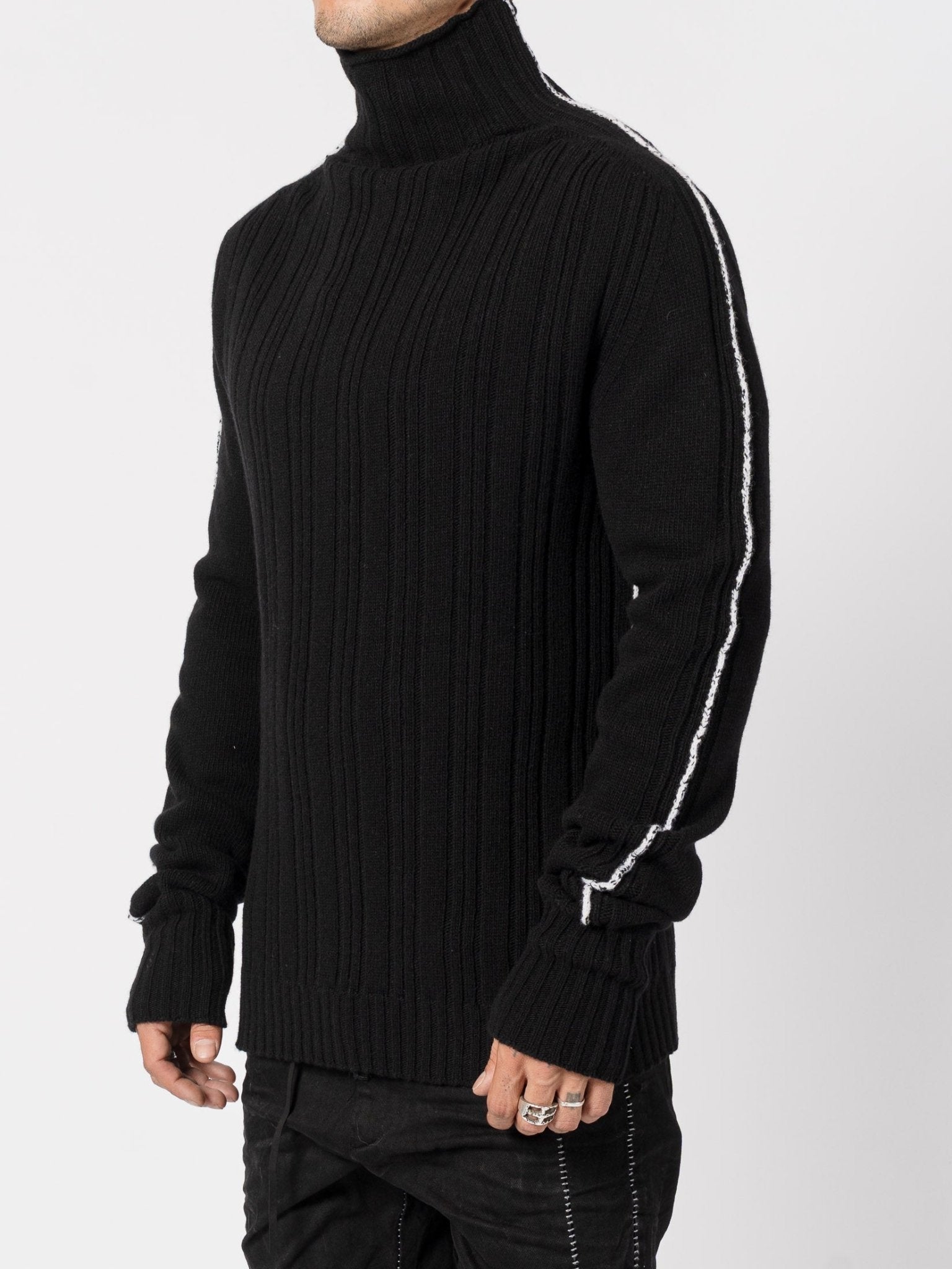 Heavy Ribbed Wool Knit with Contrast Side Detailing - by MD75