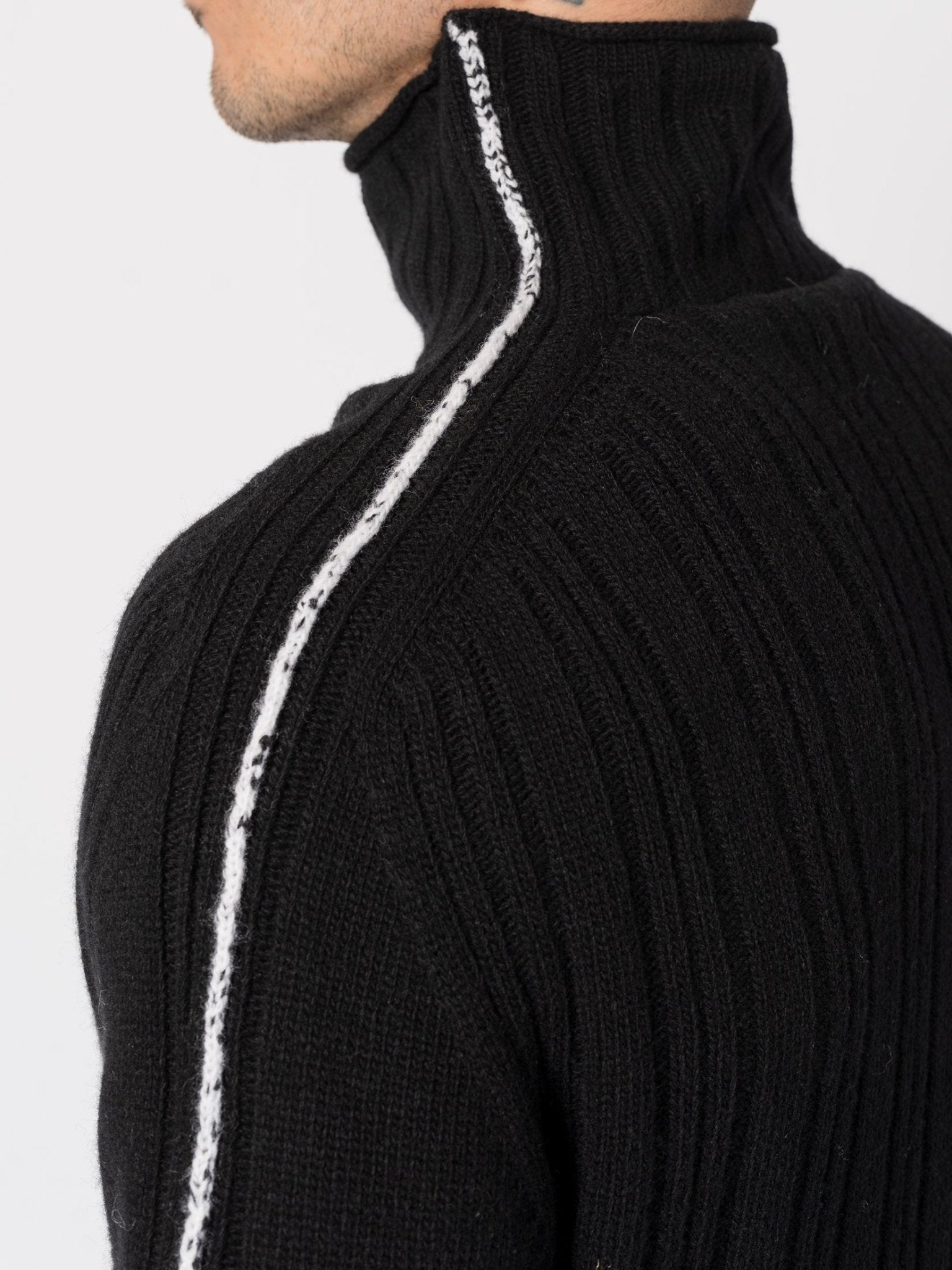 Heavy Ribbed Wool Knit with Contrast Side Detailing - by MD75