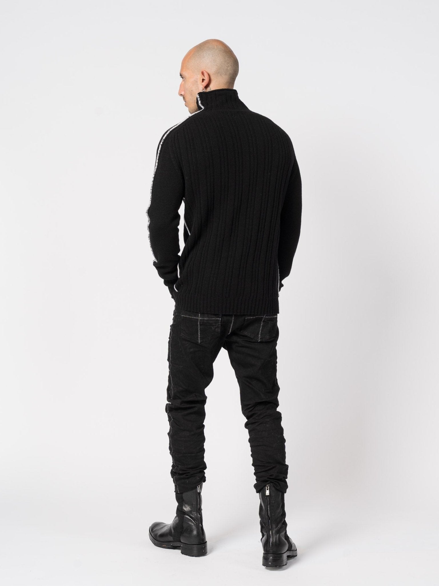 Heavy Ribbed Wool Knit with Contrast Side Detailing - by MD75