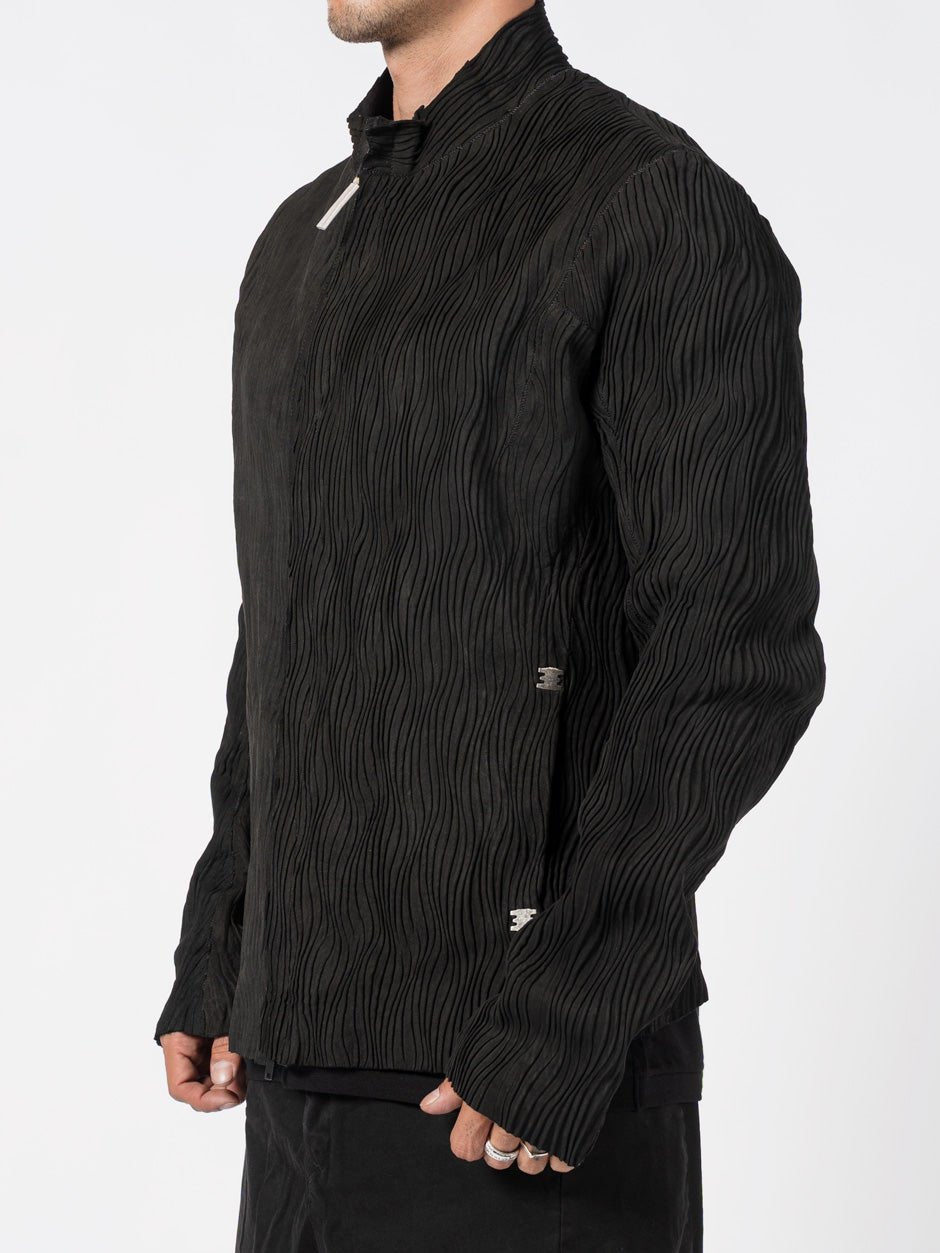 ISAAC SELLAM Wavy Pleated Leather Spine Jacket, side front jacket view