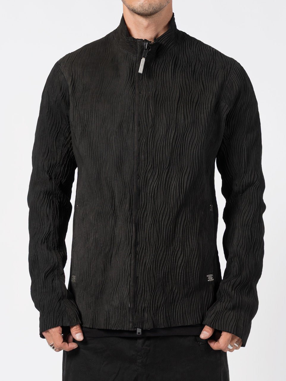 ISAAC SELLAM Wavy Pleated Leather Spine Jacket, front jacket view