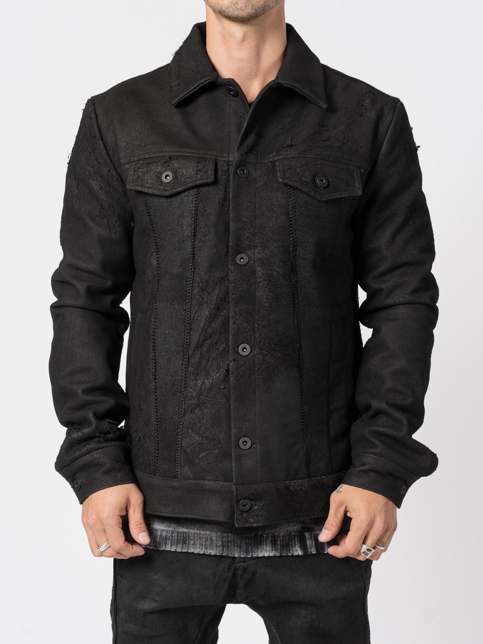 Leather and Wool Mixed - Media Jacket - by MD75