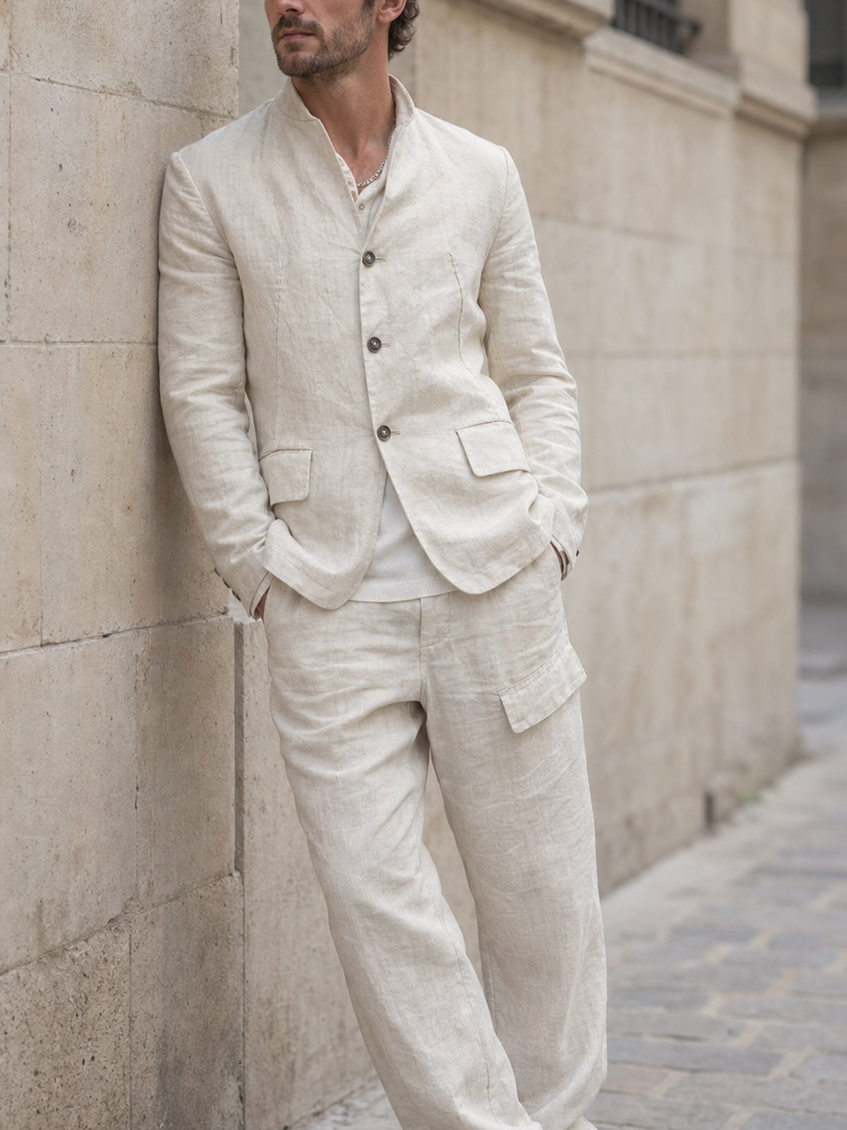 MASNADA Collarless Structured Jacket — תמונת אווירה על דוגמן, INN7