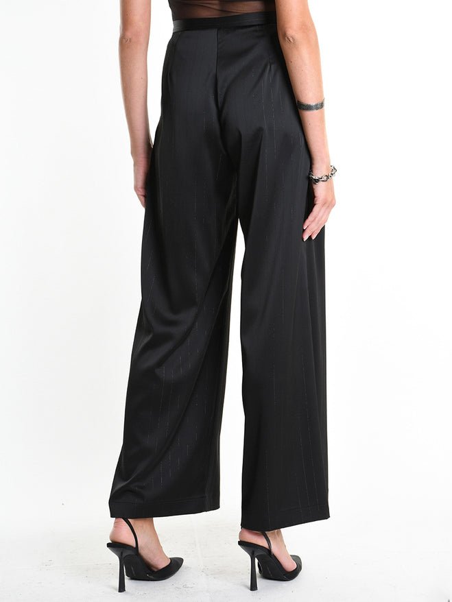 Pinstripe Satin Palazzo Trousers - by LA HAINE INSIDE US