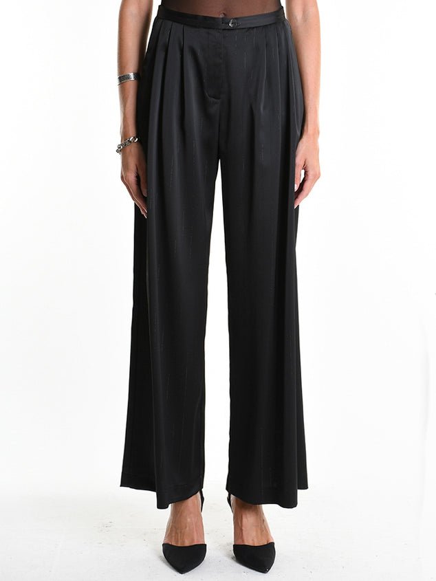 Pinstripe Satin Palazzo Trousers - by LA HAINE INSIDE US