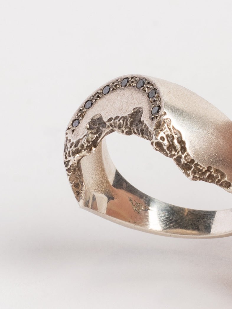 Raw Crescent and Diamonds Ring - by AITO