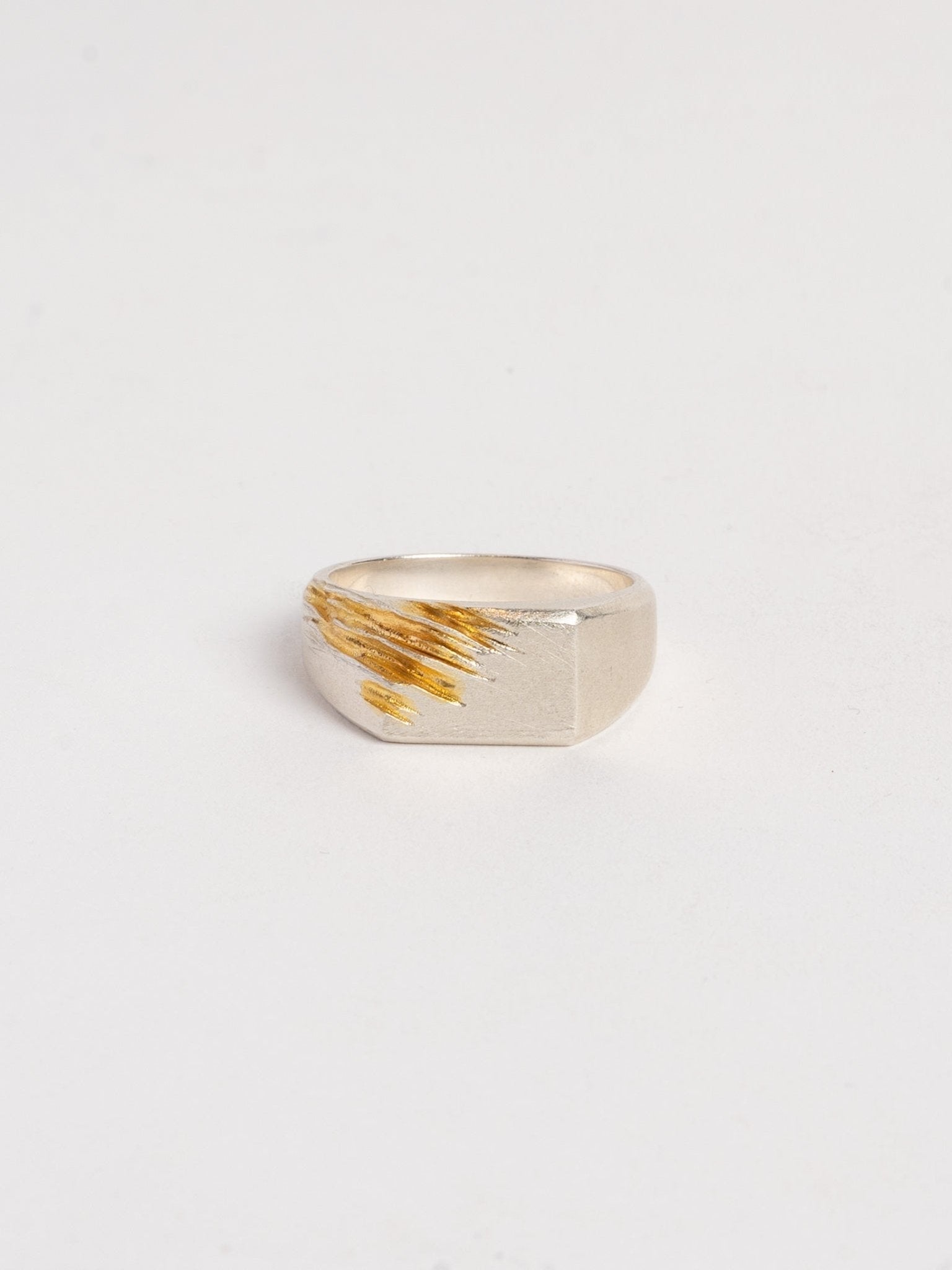 Silver Signet Ring with Gold - Plated Scratch - by AITO