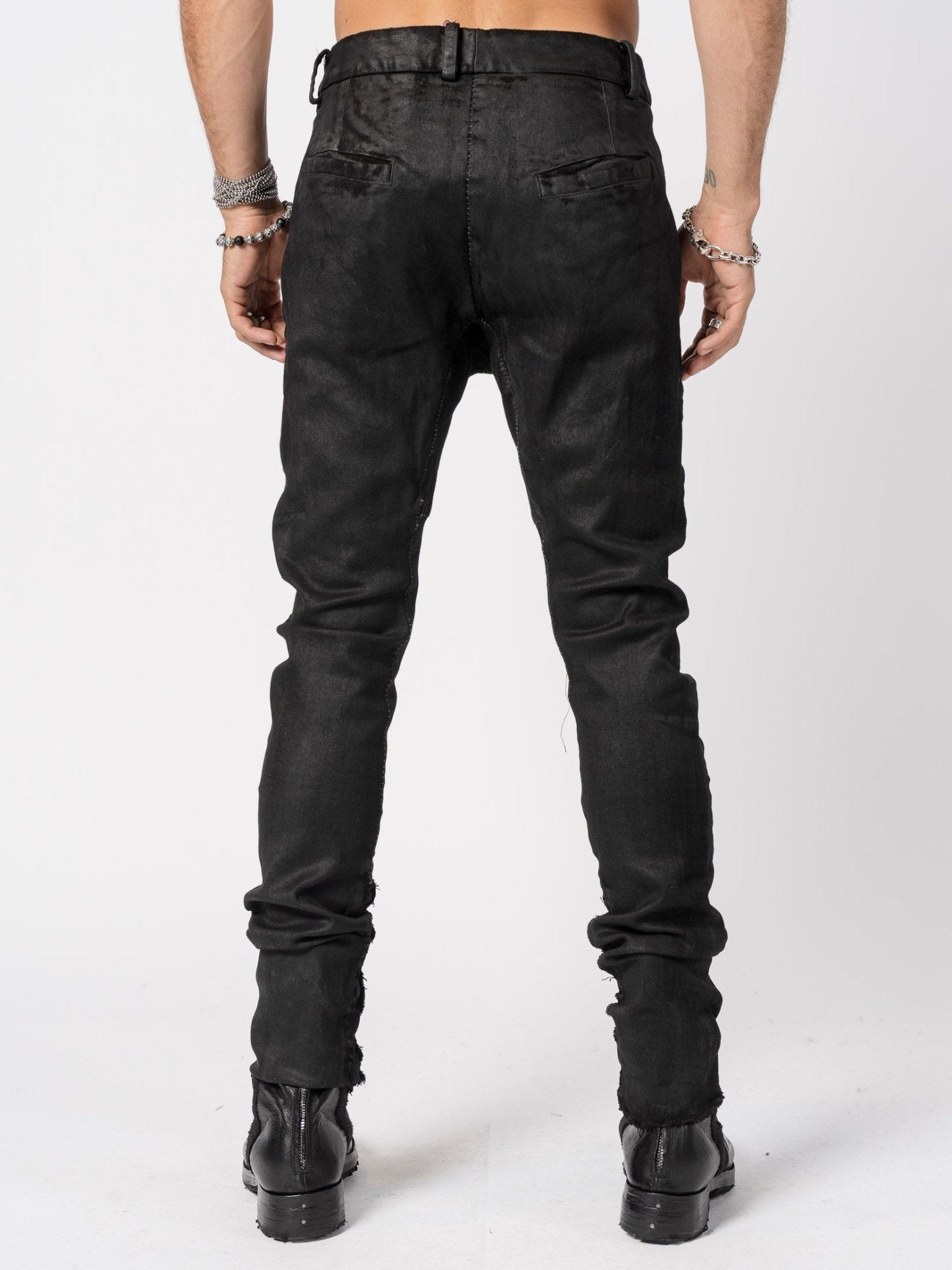 Stretch Cotton Pants with Leather Finish - by MD75